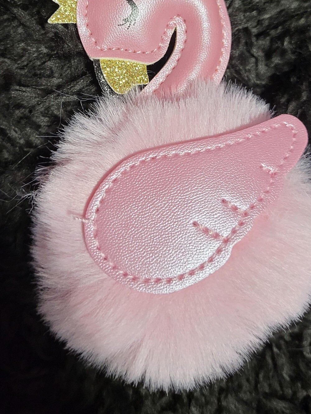Pink Swan Pom-Pom Keychain with Gold Crown - Kids Accessories - Picture 3 of 4